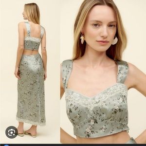 Reformation Beatrice Silk Set in Endive